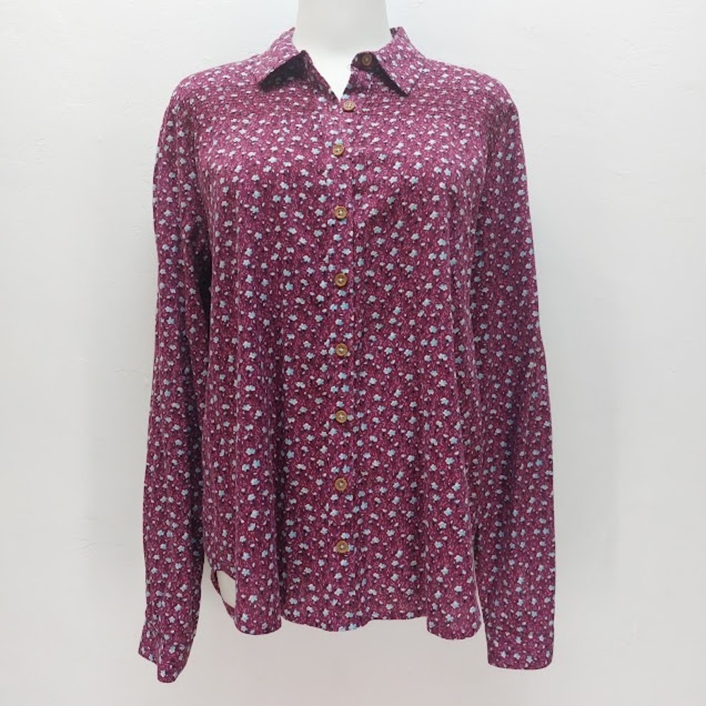 Maeve Anthropologie Button Down Shirt Women's 8 Maroon Floral Long Sleeve Blouse